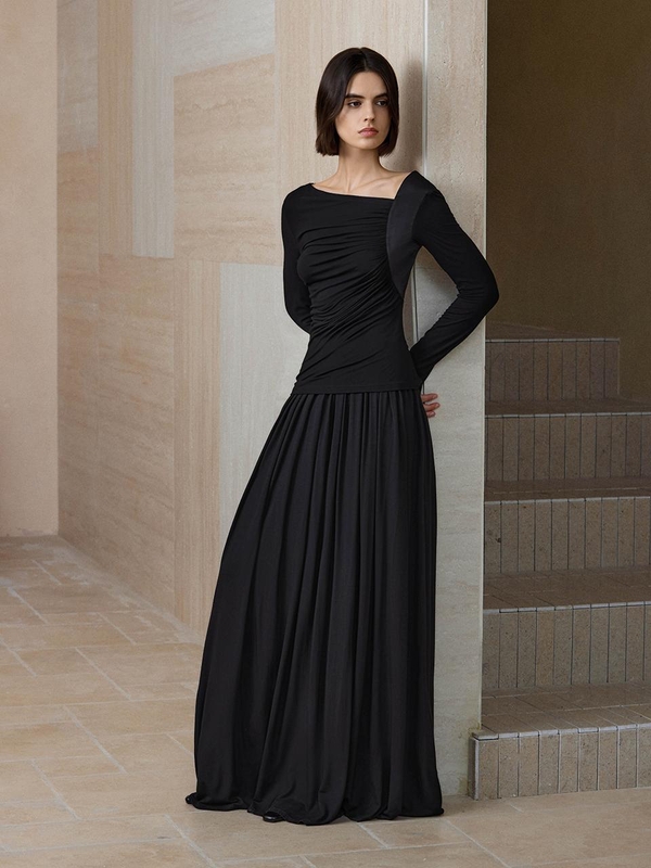 YY_Pleated maxi skirt_BLACK