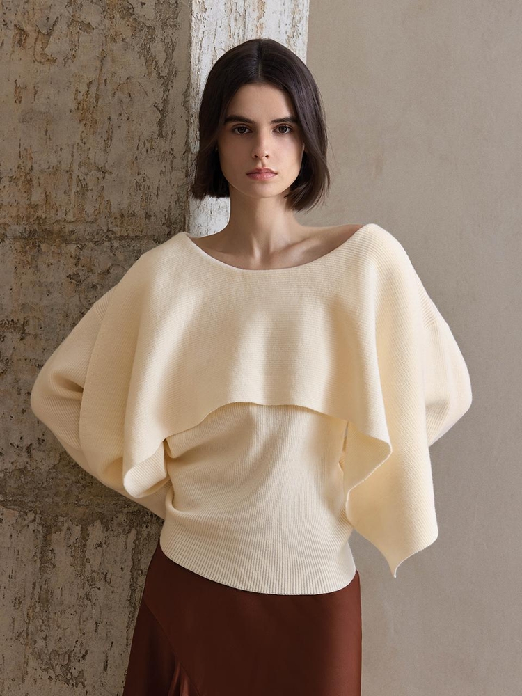 YY_Fake-shawl design knit top_2color