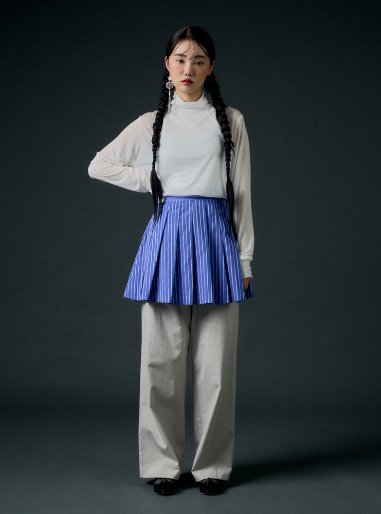 Stripe pleats skirt (blue)