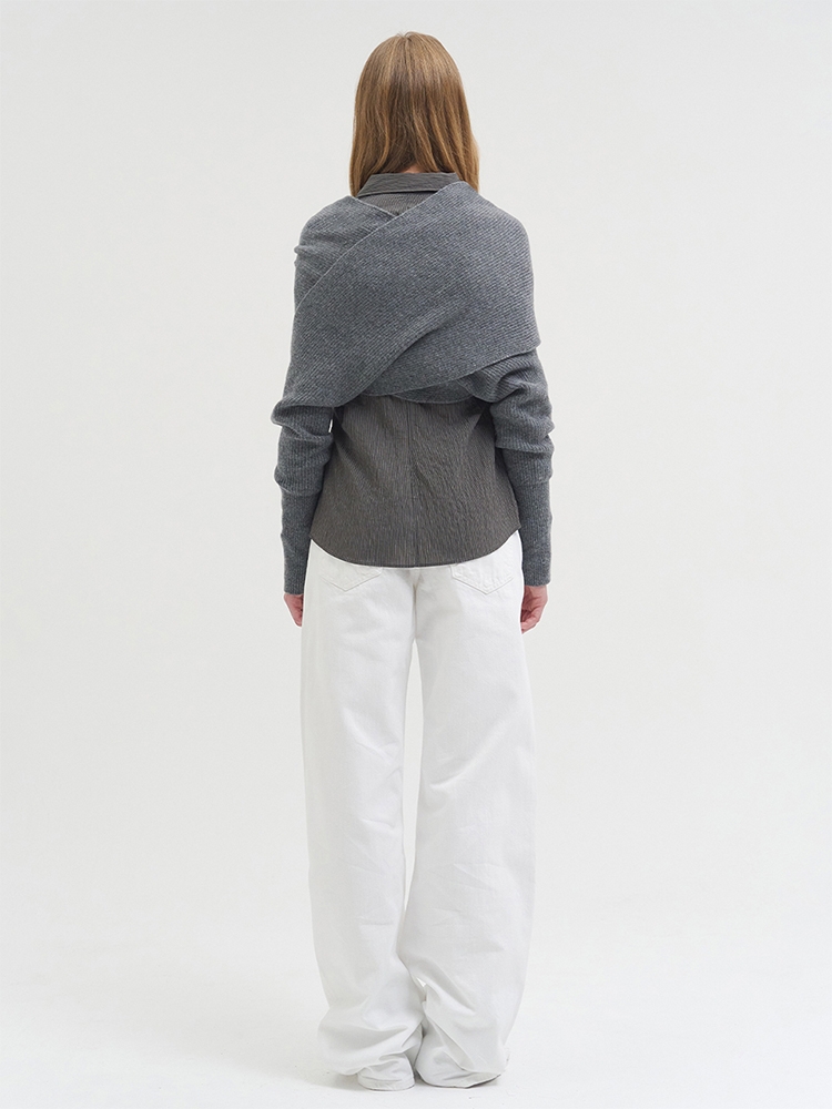 FLEXORA MULTIWAY MUFFLER KNIT TOP GRAY