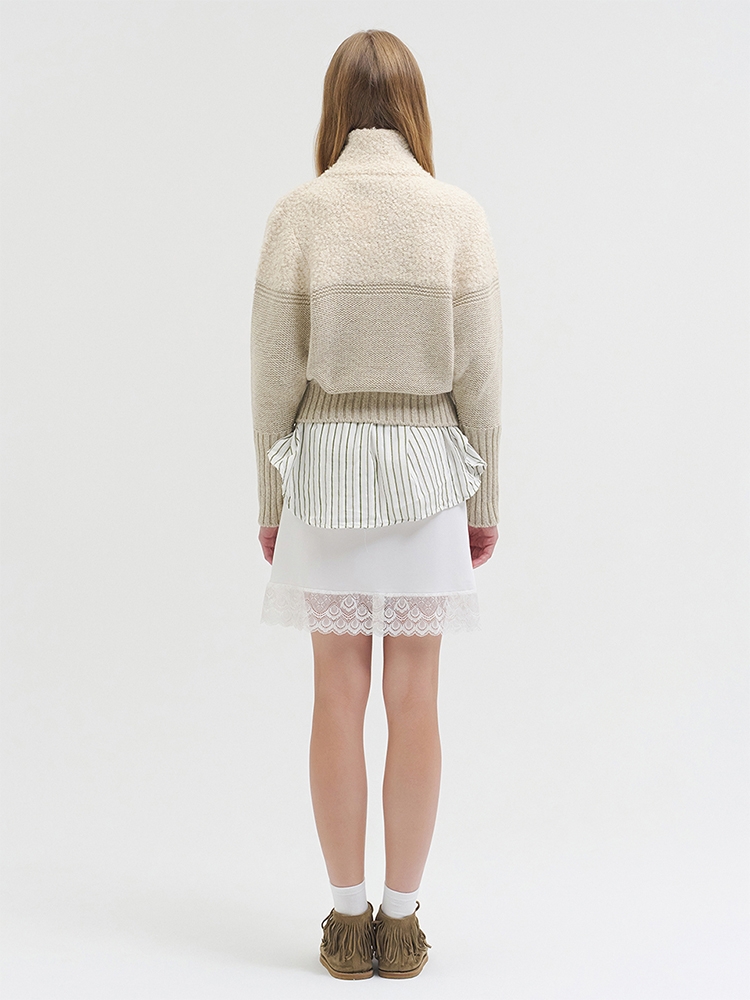 BOWIE BOUCLE KNIT ZIP UP CREAM