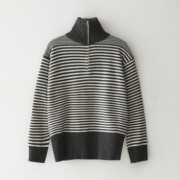 Bluesf merino wool stripe half zip-up - Grey