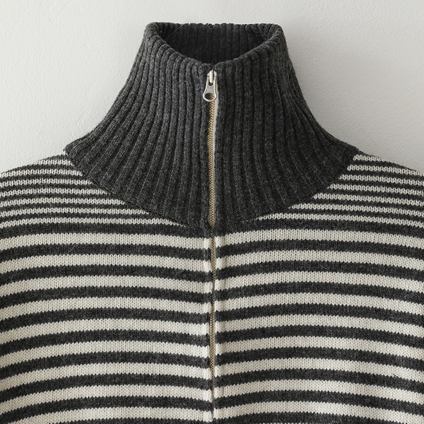 Bluesf merino wool stripe half zip-up - Grey