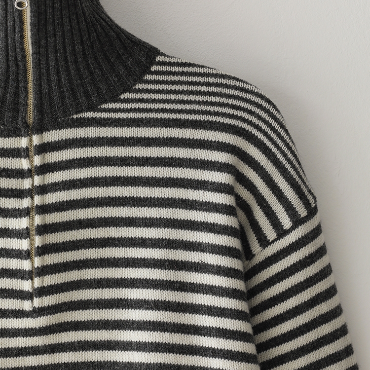 Bluesf merino wool stripe half zip-up - Grey