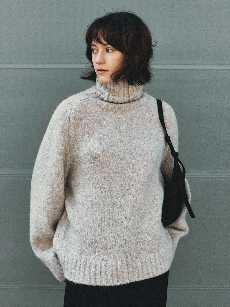 Basic Heavy Wool TurtleNeck Pullover (LightBrown)