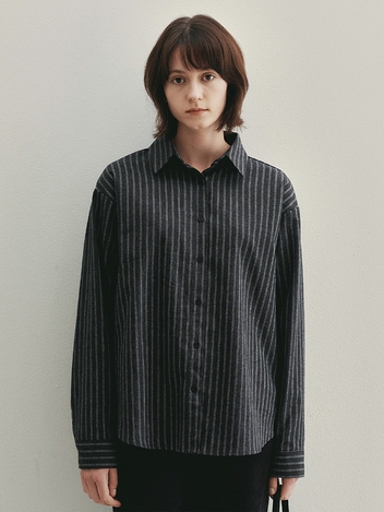 Signature Label Stripe Cotton Shirt (Charcoal)