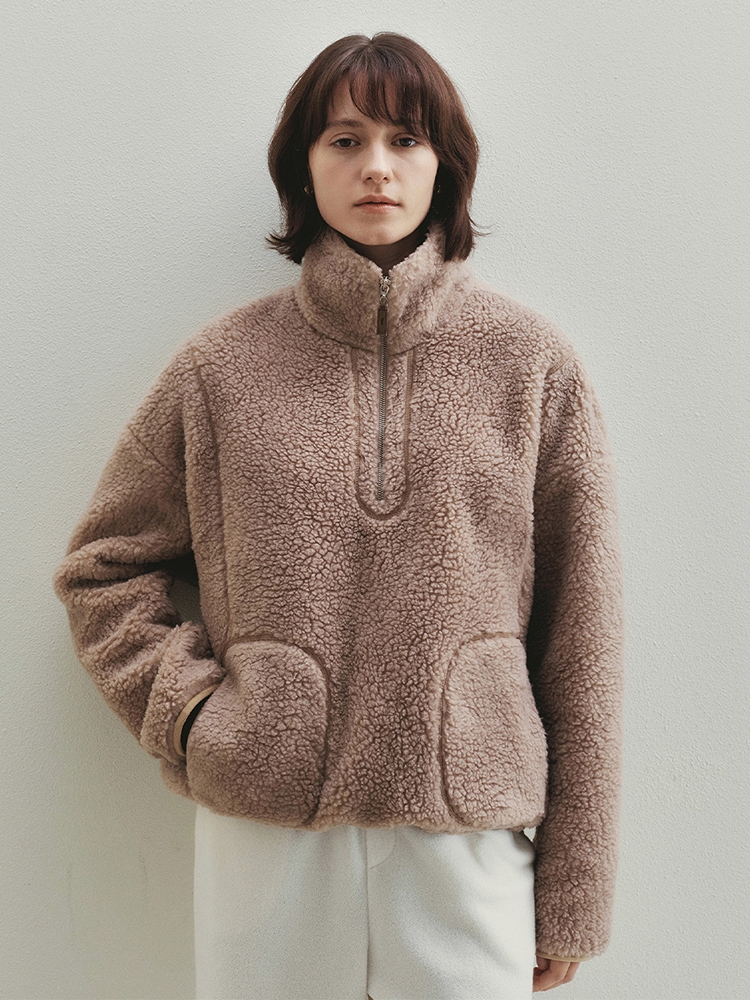 High Neck String Boucle Fleece (Mocha)