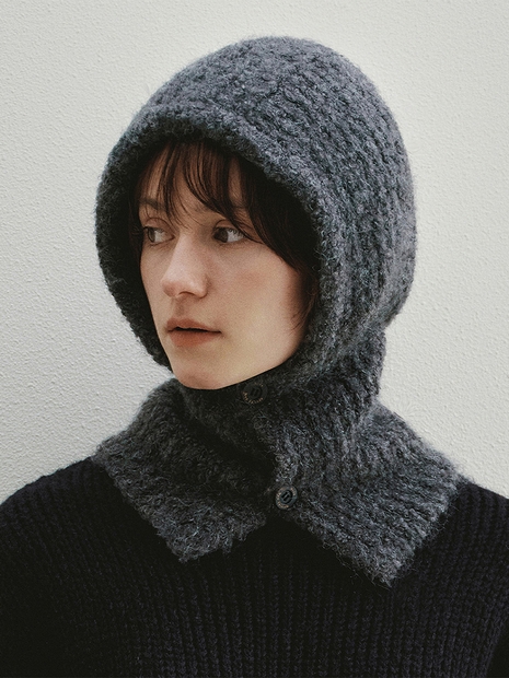  Button Wool Buckle Balaclava (Charcoal)