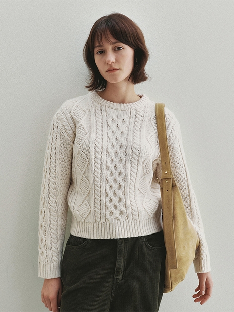 Mix Cable Wool Pullover (Ivory)