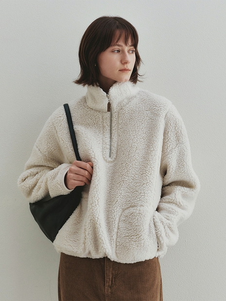 High Neck String Boucle Fleece (Ivory)