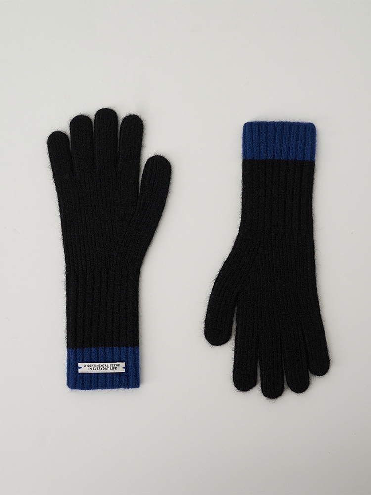 Two Tone Finger Hole Knit Glove (Black)