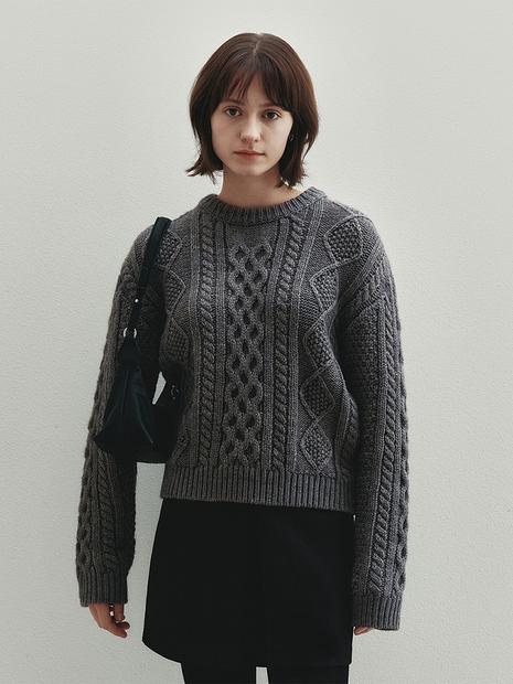 Mix Cable Wool Pullover (Charcoal)