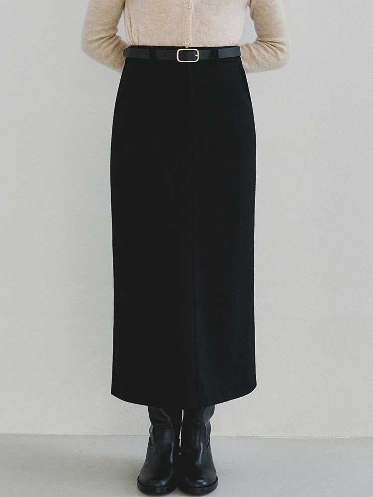 Jacquard Wool Long Skirt (Black)