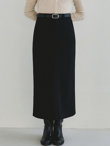 Jacquard Wool Long Skirt (Black)