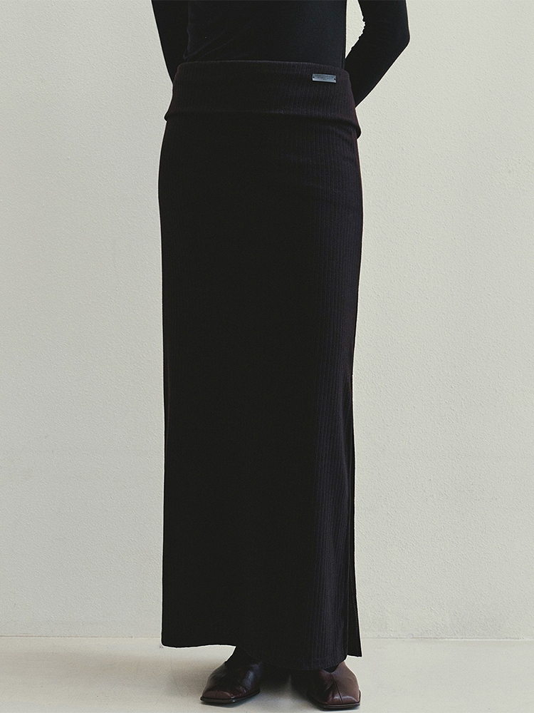 Double Waist Long Skirt (Black)