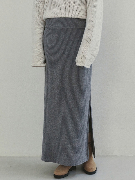 Double Waist Long Skirt (Gray)