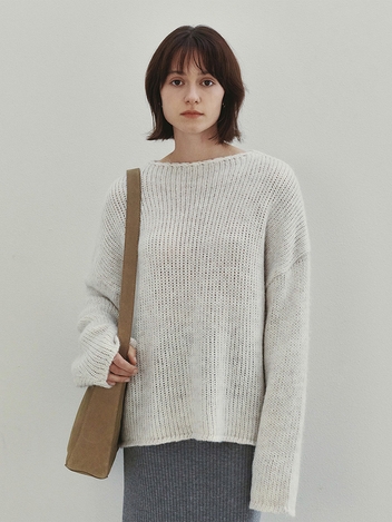 Over Fit Wool Boat Neck Pullover (Oatmeal)