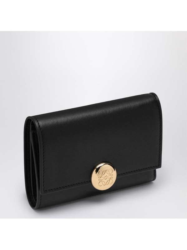 로에베 SS25 Loewe Black leather Pebble small wallet CANBS33X01LE Black