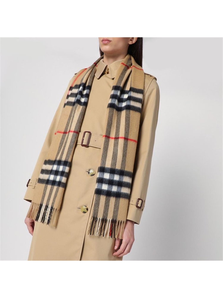 버버리 SS25 Burberry Cashmere scarf with Check motif 8076576130655 Beige