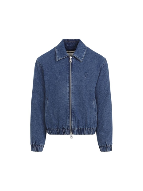 아미 FW24 Ami Zipped Denim Bomber Jacket HJK020.DE0031 Blue