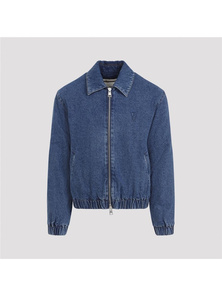 아미 FW24 Ami Zipped Denim Bomber Jacket HJK020.DE0031 Blue