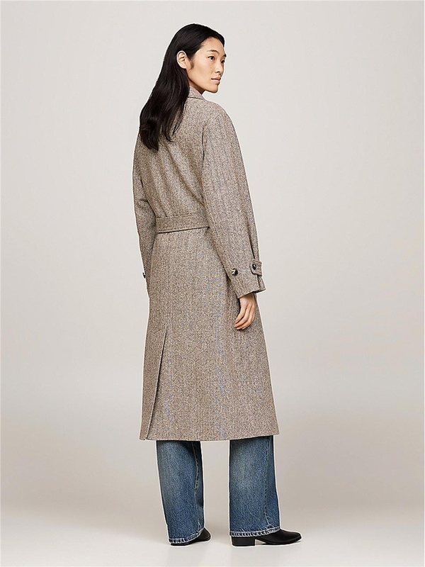 타미 힐피거 FW24 WOOL HERRINGBONE BELTED COAT WW0WW43159 Brown