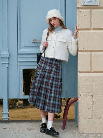 Cest_Plaid irregular pleated skirt