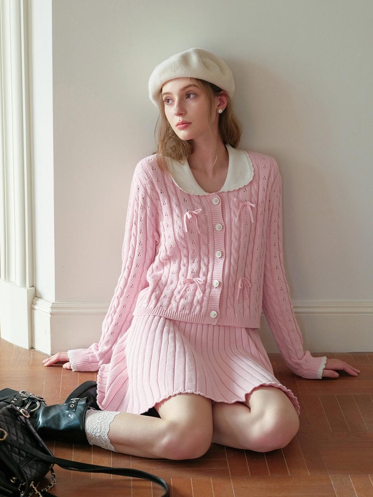 11월 27일 예약배송_Cest_Pink flared knit skirt