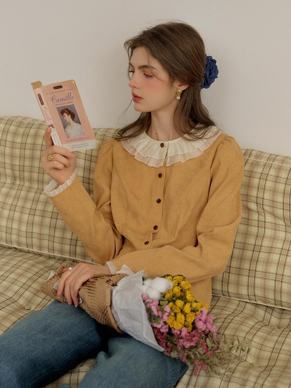 SR_Ruffle collar corduroy shirt