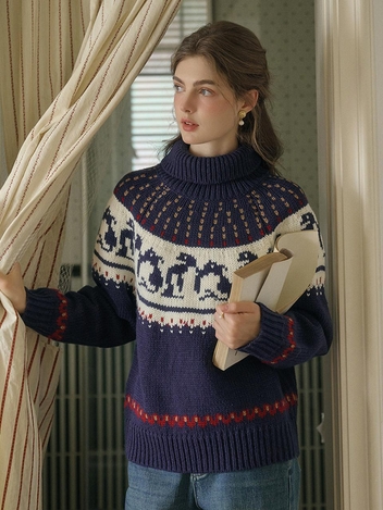 SR_Fair isle turtleneck knit sweater