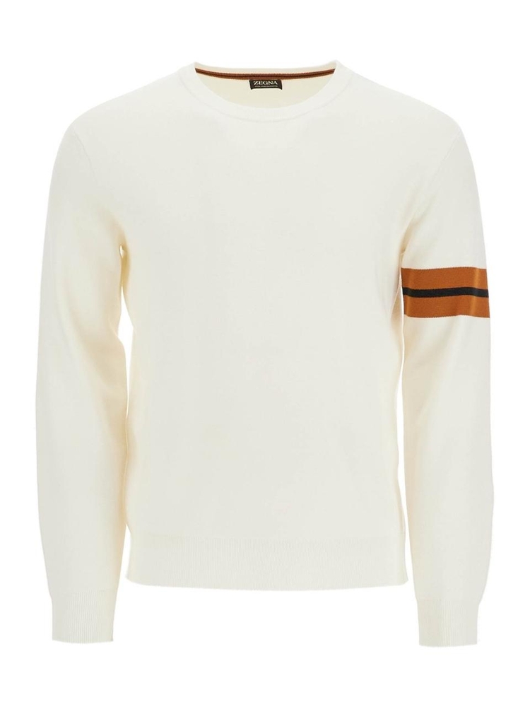 제냐 FW24 wool pullover with intars E8M91 110 BIANCO NATURALE UNITO