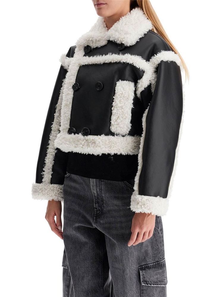 스탠드스튜디오 FW24 cropped faux leather jacket kristy 61090 9010 BLACK/OFF WHITE