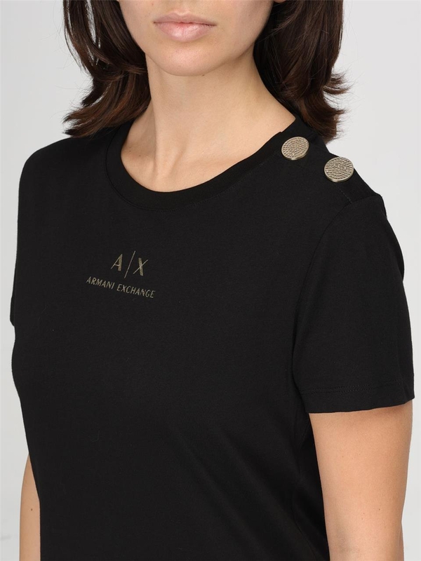 아르마니 익스체인지 FW24 Armani Exchange Cotton T-Shirt with Rhinestone Buttons 6DYT46YJ3RZ 1200 Black