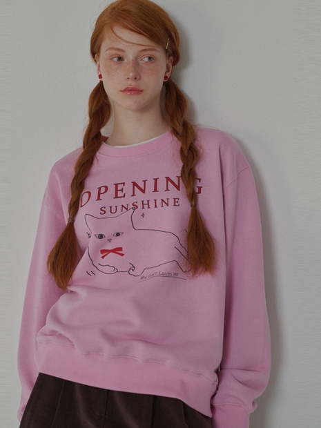 [리퍼브]Kitten-printed Sweat Shirts_Pink