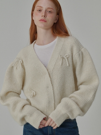 [리퍼브]Mohair Ribbon Pointed Cardigan_Cream