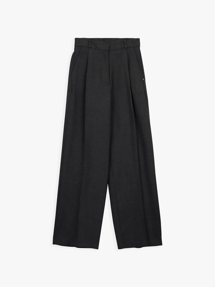 FLEECE PLEATED LOOSE FIT SLACKS_GREY