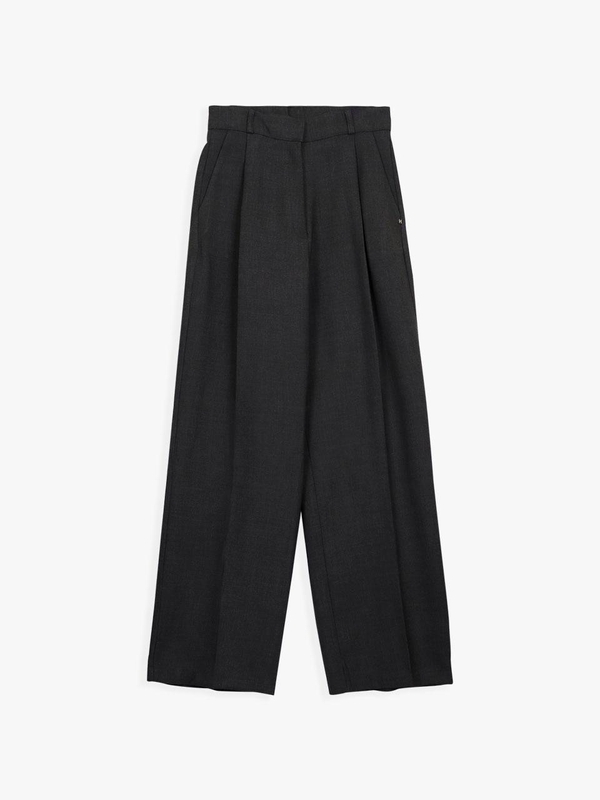 FLEECE PLEATED LOOSE FIT SLACKS_GREY