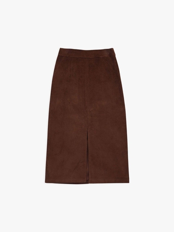 FRONT SLIT CORDUROY LONG SKIRT_BROWN