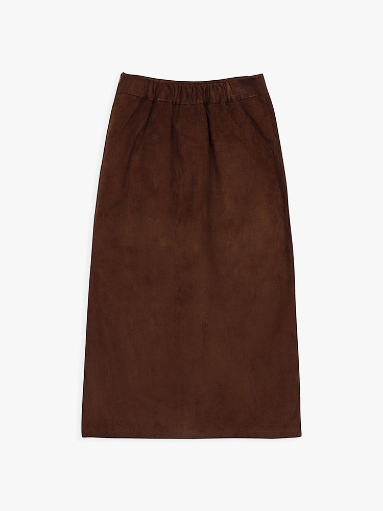 FRONT SLIT CORDUROY LONG SKIRT_BROWN