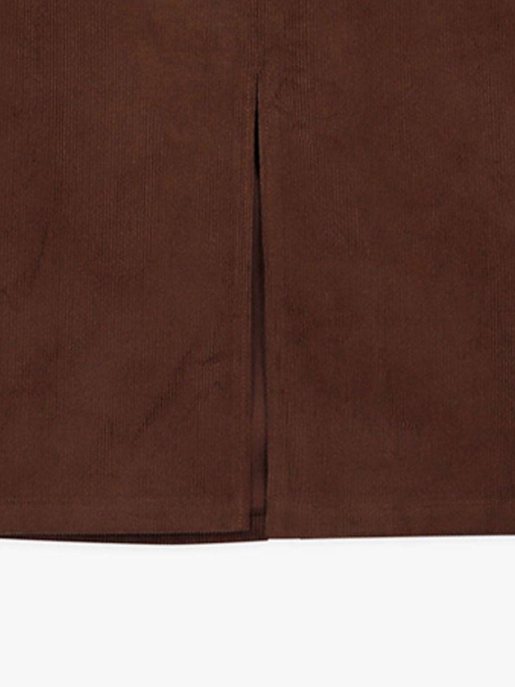 FRONT SLIT CORDUROY LONG SKIRT_BROWN