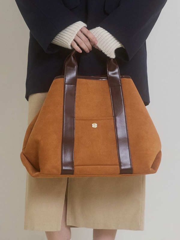 VINTAGE LEATHER SUEDE TOTE BAG_CAMEL