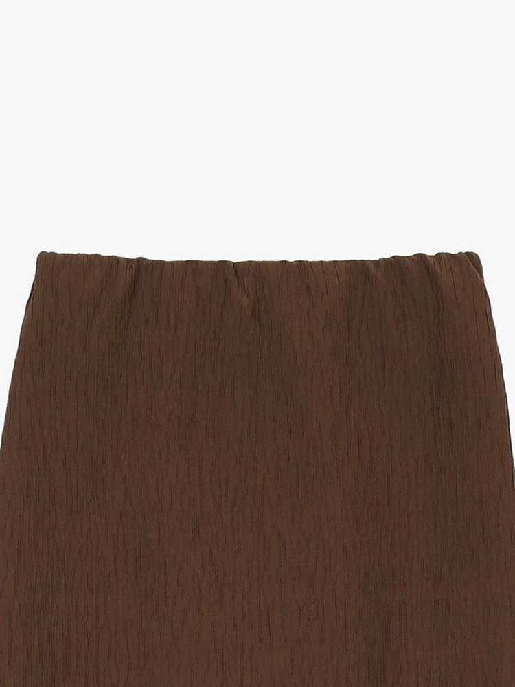 WRINKLE MIDI SKIRT_BROWN