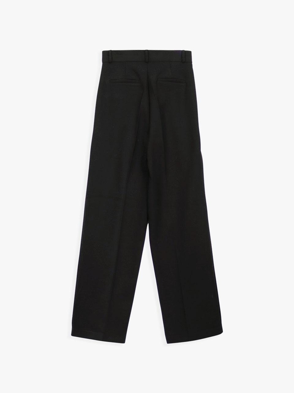 FLEECE PLEATED LOOSE FIT SLACKS_BLACK