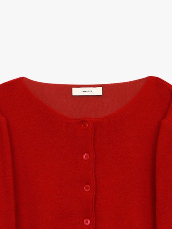 ROUND-NECK CASHMERE WOOL CARDIGAN_RED