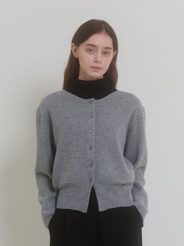 ROUND-NECK CASHMERE WOOL CARDIGAN_GREY