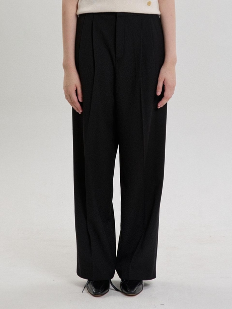 TUCKED LOOSE FIT SLACKS_BLACK