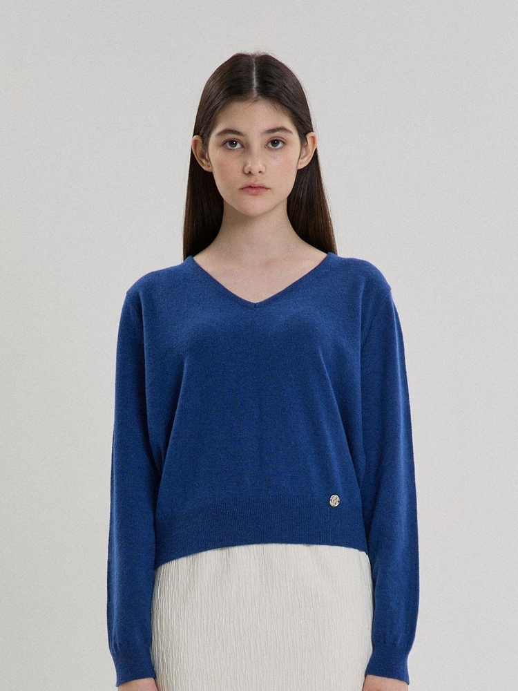 ESSENTIAL CASHMERE V-NECK KNIT_BLUE