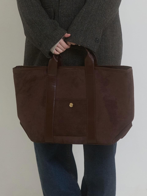 VINTAGE LEATHER SUEDE TOTE BAG_BROWN