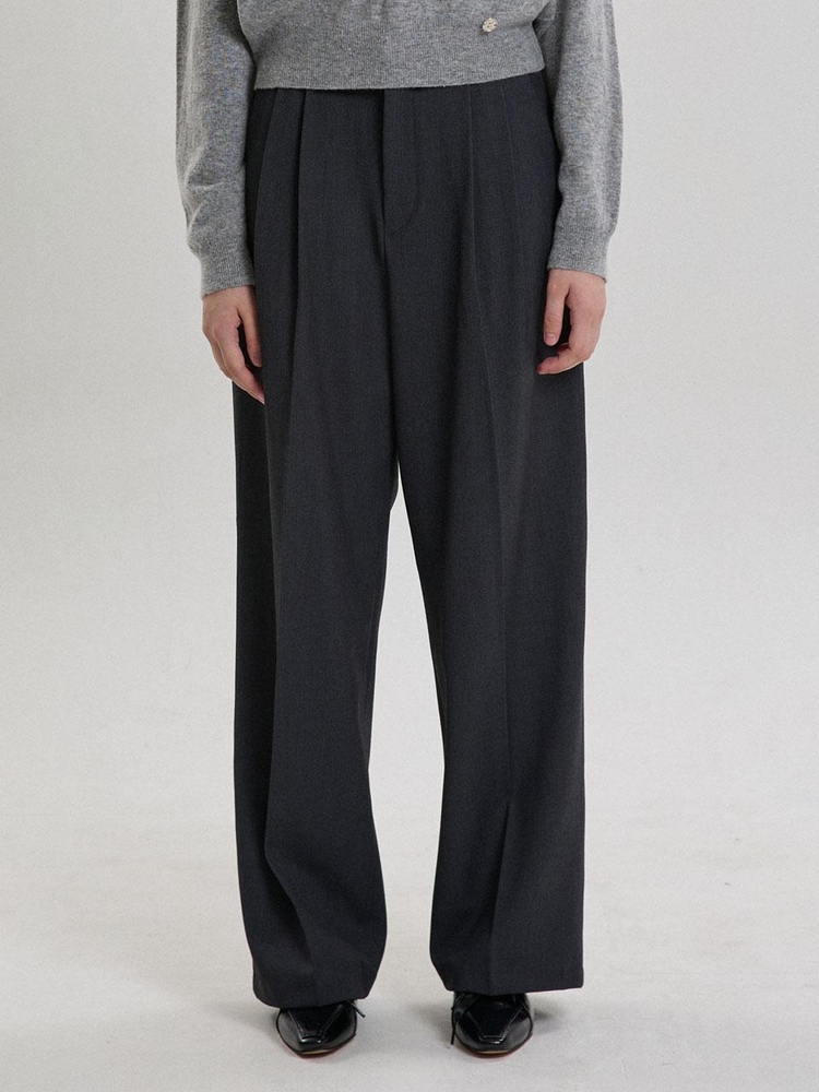 TUCKED LOOSE FIT SLACKS_CHARCOAL