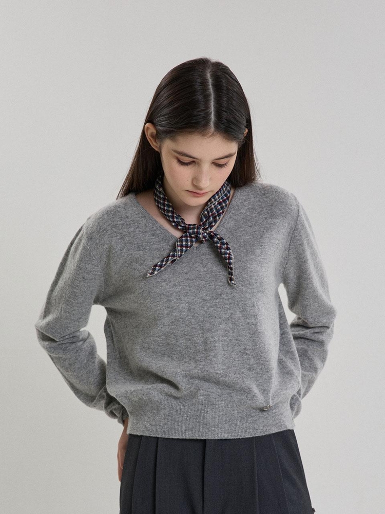 ESSENTIAL CASHMERE V-NECK KNIT_GREY